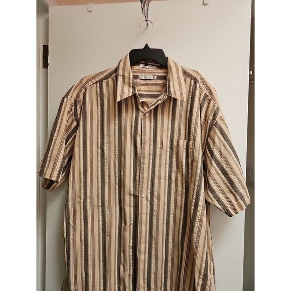 Geoffrey Beene Button Down Tan With Brown Stripes Short Sleeves XL Cotton/Poly - Picture 8 of 8